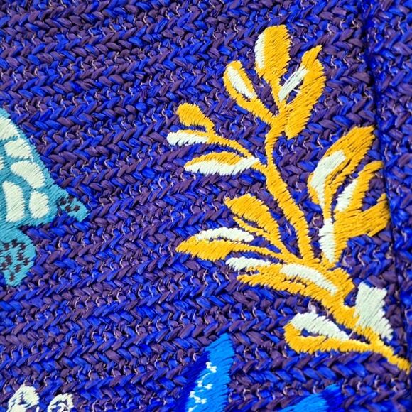 Vera Bradley Large Bag North South Straw Tote Blue Lyst Beach Bag Embroidered - Picture 9 of 15